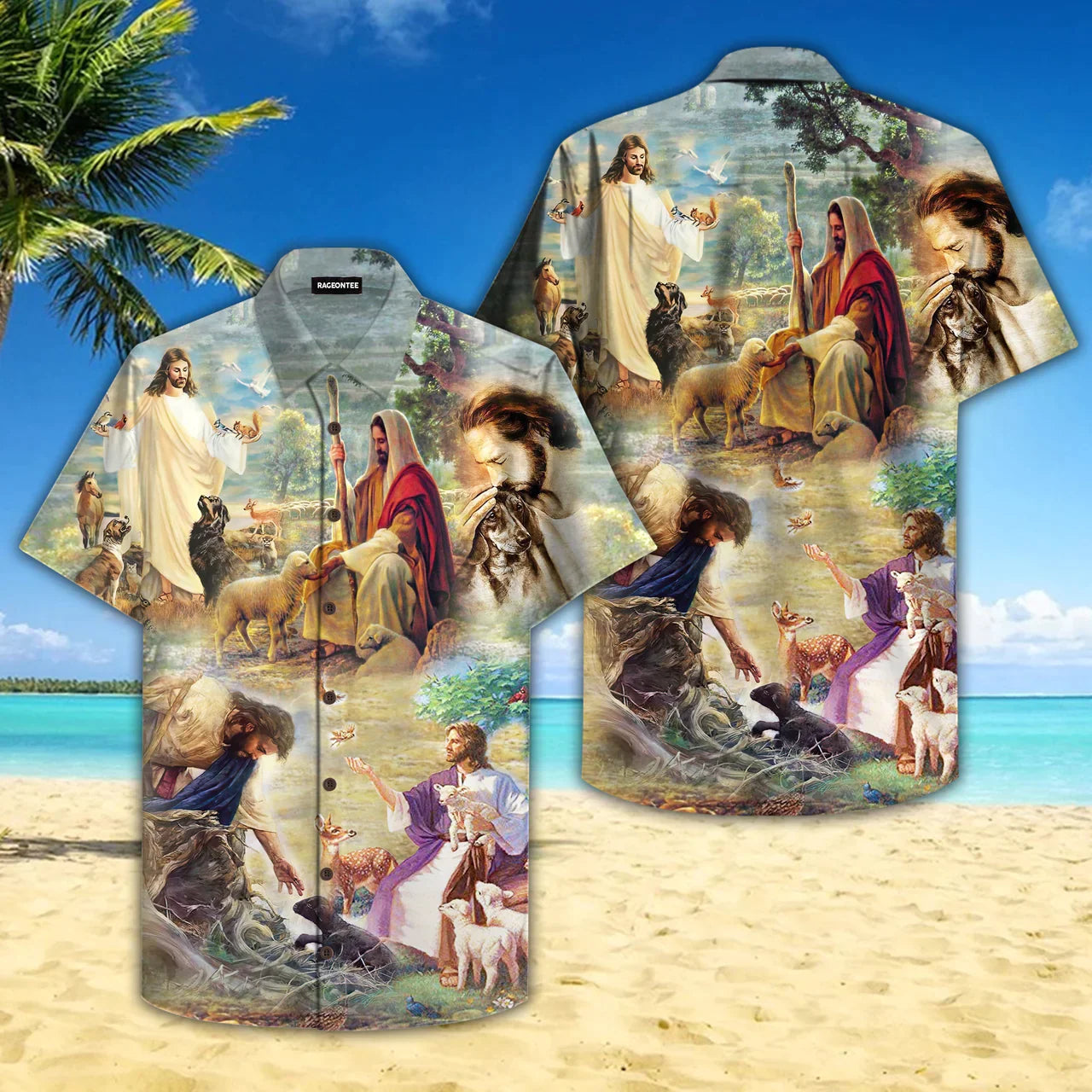 Jesus Saves Animals Grey Aloha - Hawaiian Shirt