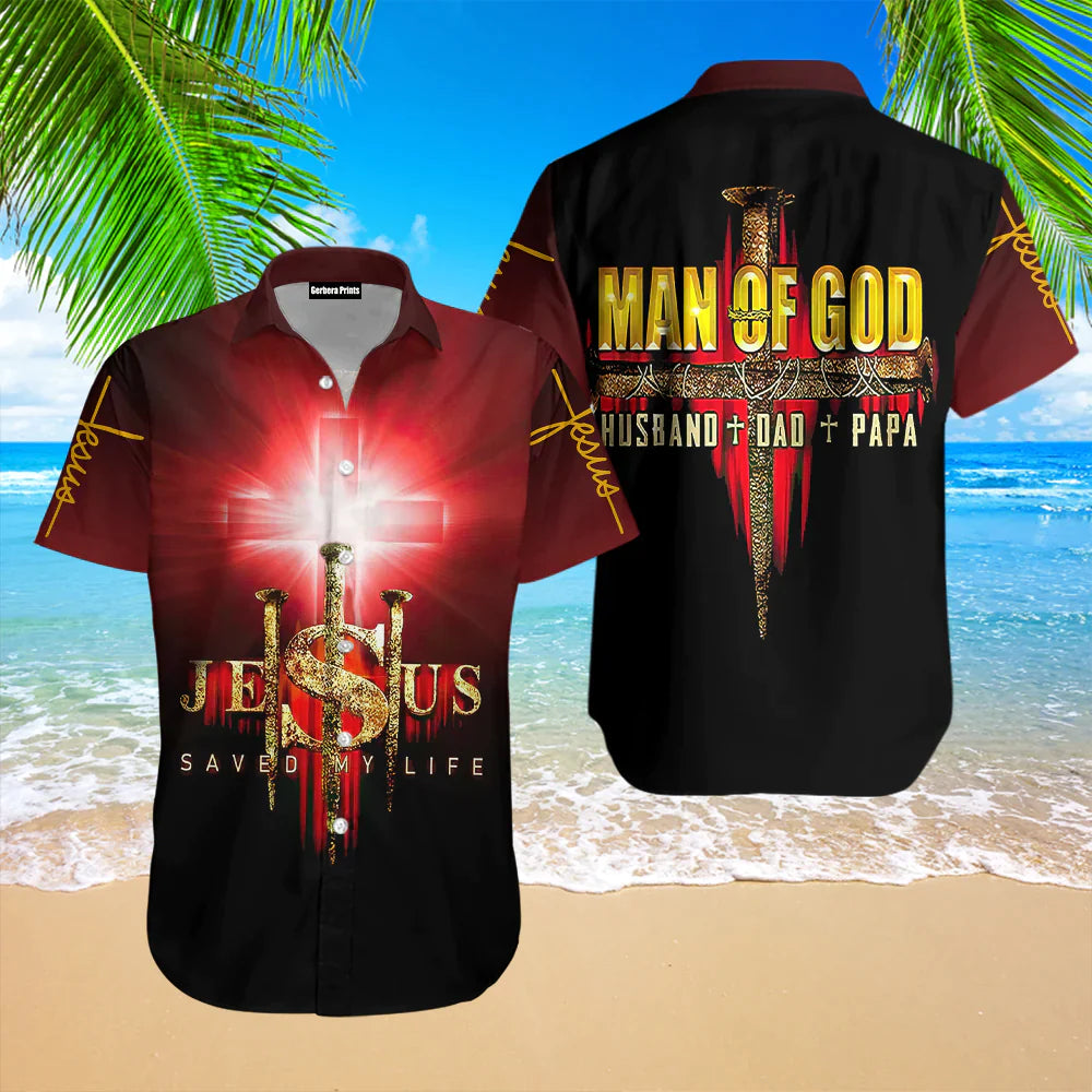 Jesus Man Of God Black And Red Aloha - Hawaiian Shirt