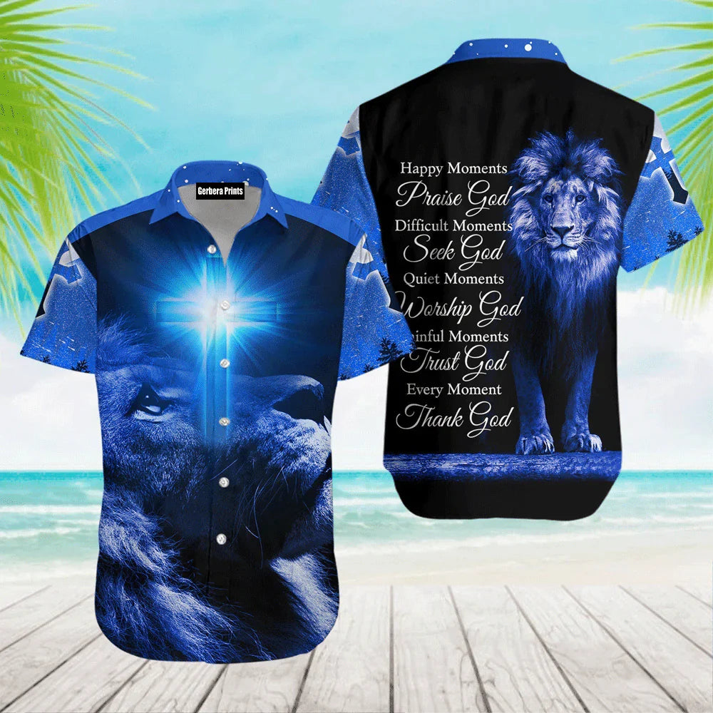 Christian Jesus Blue Cross Lion Aloha Hawaiian Shirts For Men And For Women