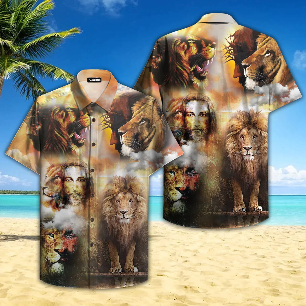 Jesus Lion Faith Over Fear Brown Aloha - Hawaiian Shirt