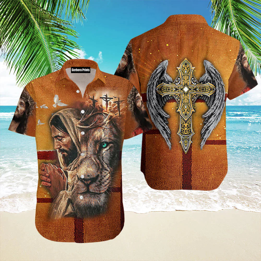 Lion Cross Jesus Yellow And Orange - Hawaiian Shirt