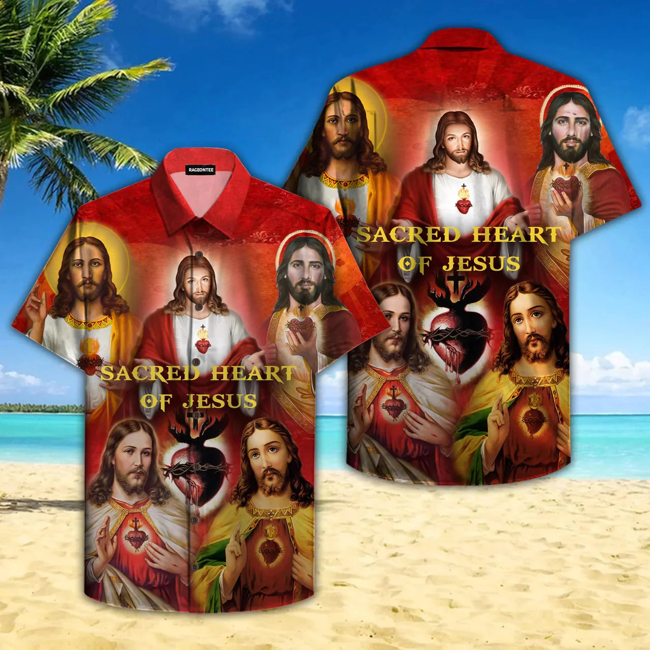 Sacred Heart Of Jesus Red Aloha - Hawaiian Shirt