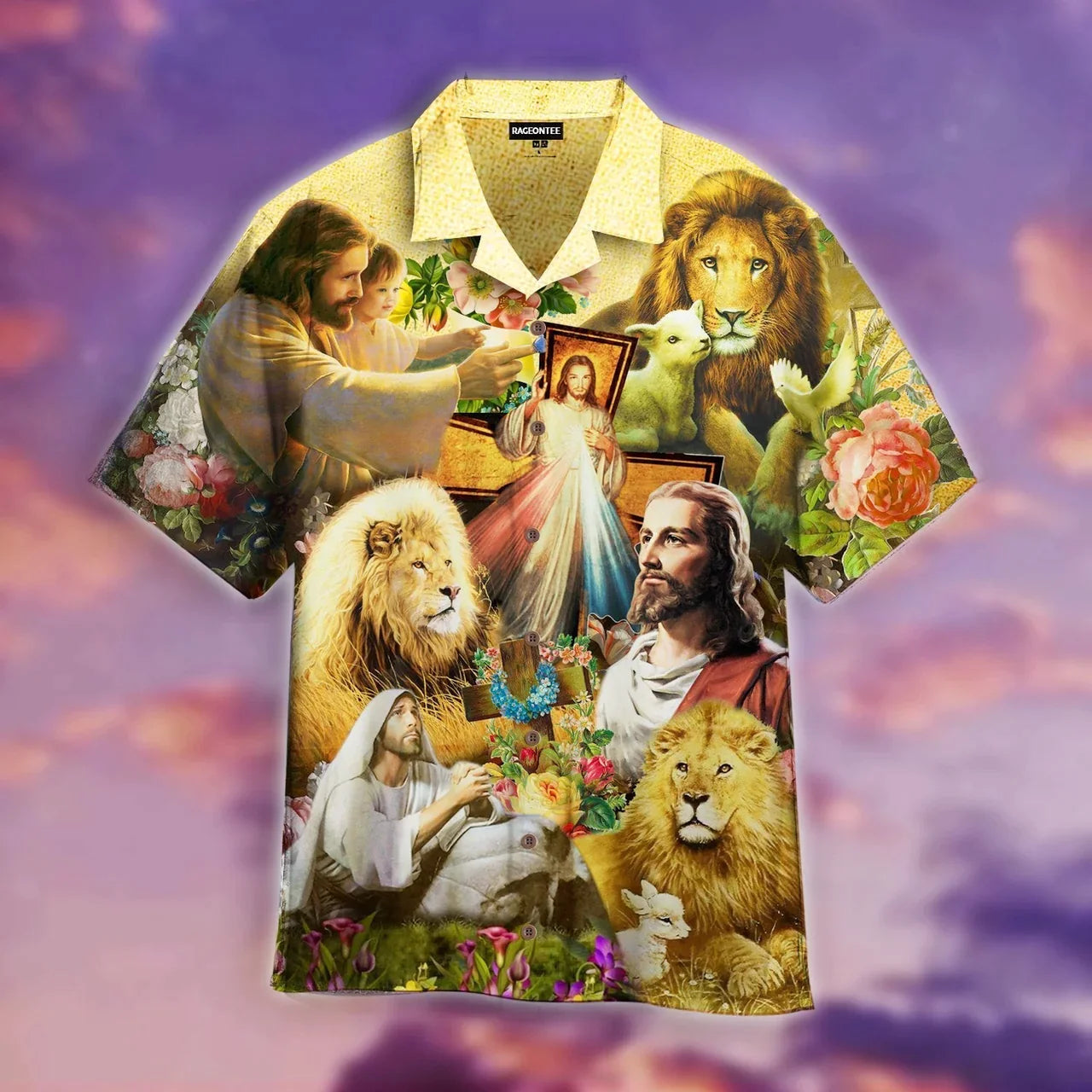 Jesus Lion Goat Beautiful Flowers Aloha - Hawaiian Shirt