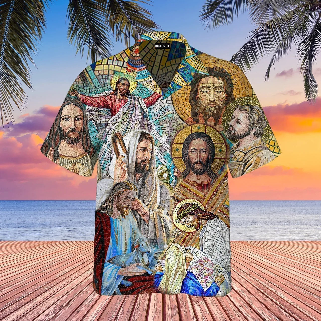 Portrait of Jesus Stained Glass Brown - Hawaiian Shirt