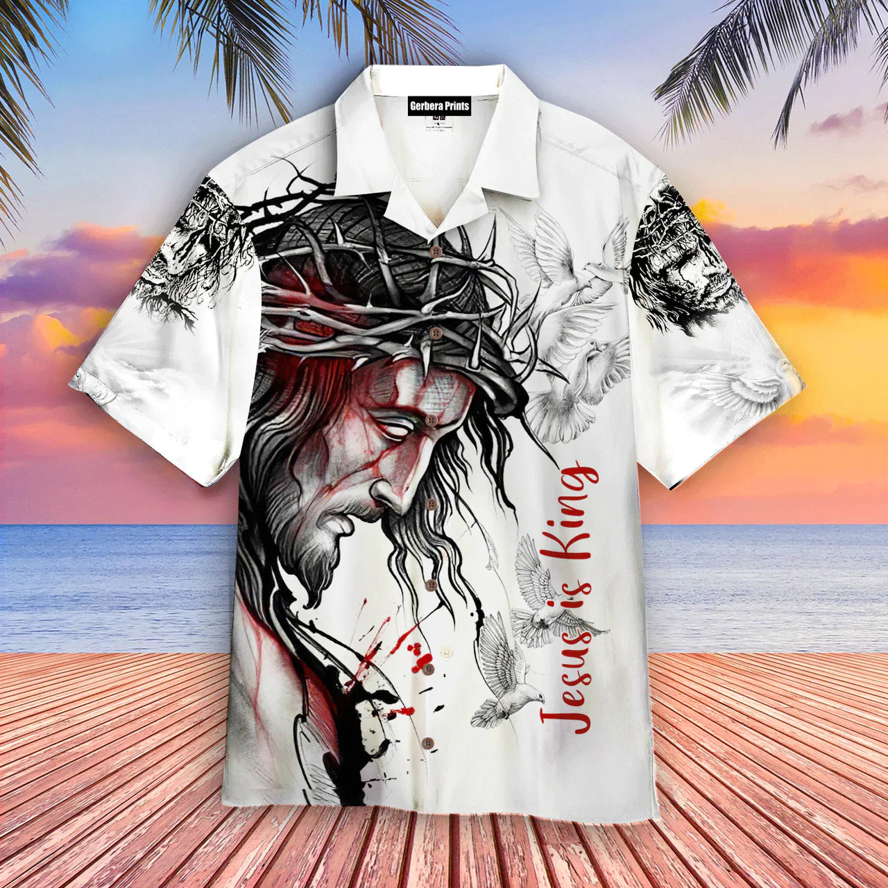 Jesus Is King White And Black Aloha - Hawaiian Shirt