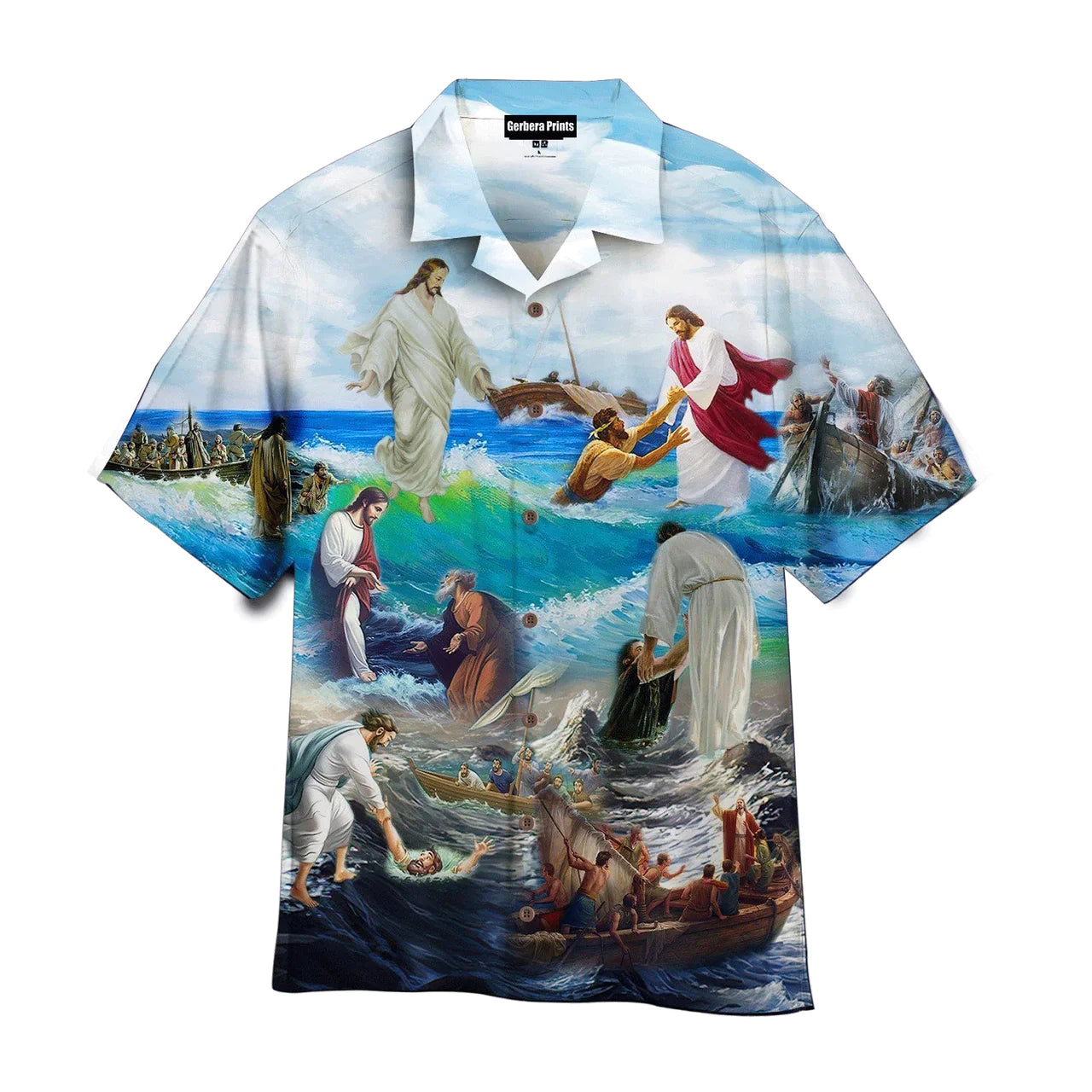 Jesus Walking On The Sea Blue Aloha - Hawaiian Shirt