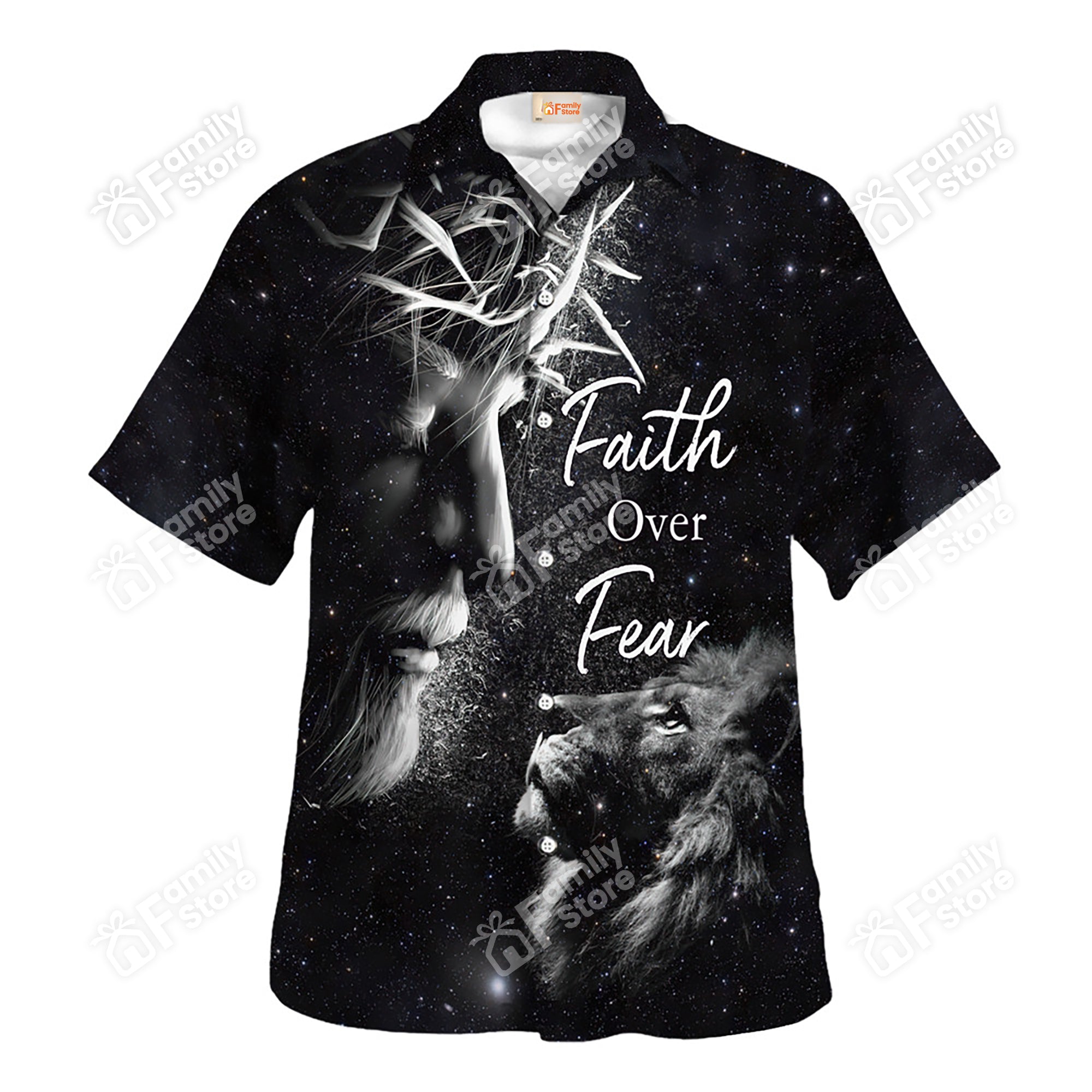 Jesus And Lion Faith Over Fear In Universe - Hawaiian Shirt