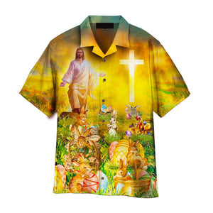 Jesus Christ With Easter Bunny - For Men And Women - Hawaiian Shirt