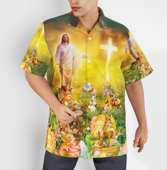 Jesus Christ With Easter Bunny - For Men And Women - Hawaiian Shirt