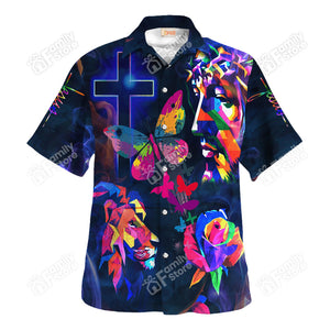 Jesus Colorful Butterfly Flower - Hawaiian Shirt