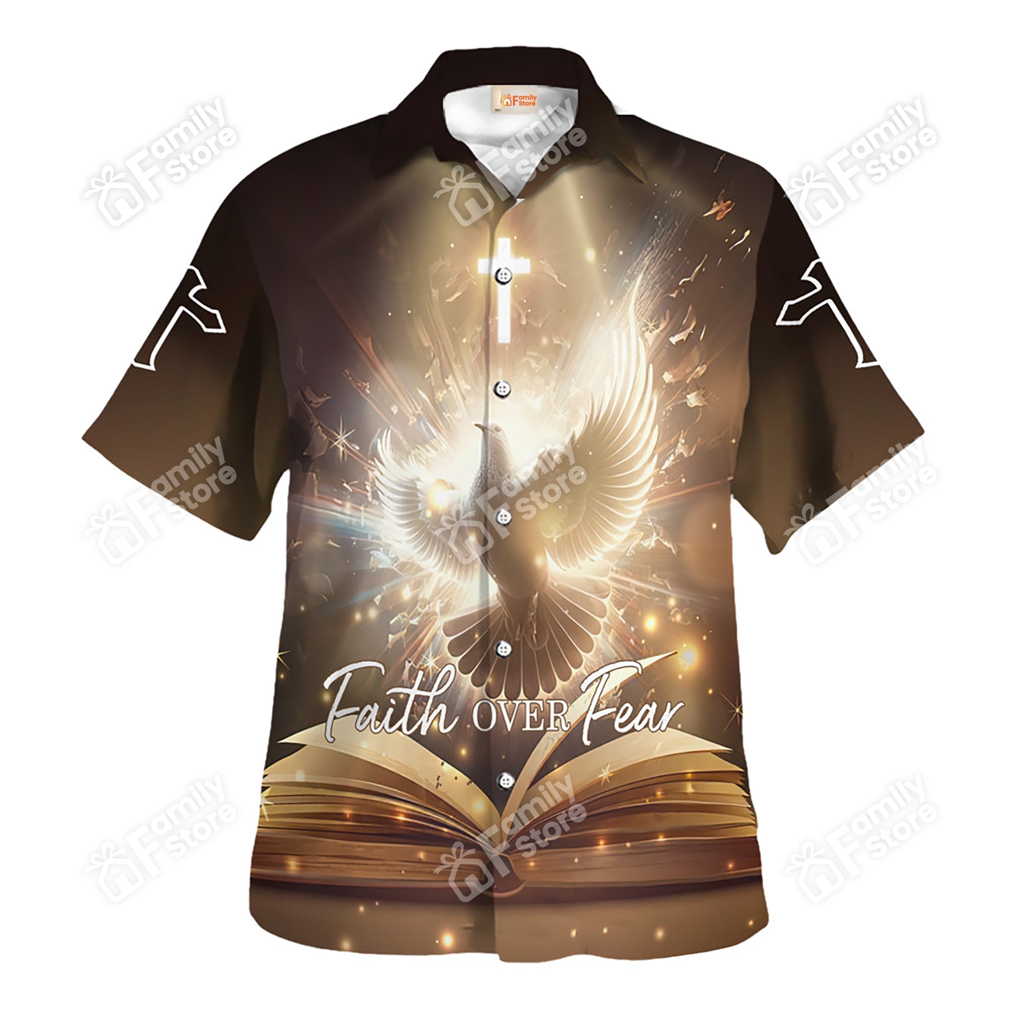 Jesus Faith Over Fear Dove On The Bible Book - Hawaiian Shirt