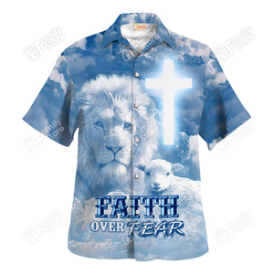 Jesus Faith Over Fear Blue Lion - Hawaiian Shirt