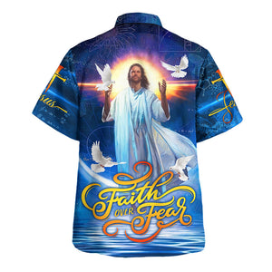 Jesus Faith Over Fear Blue Pattern - Hawaiian Shirt