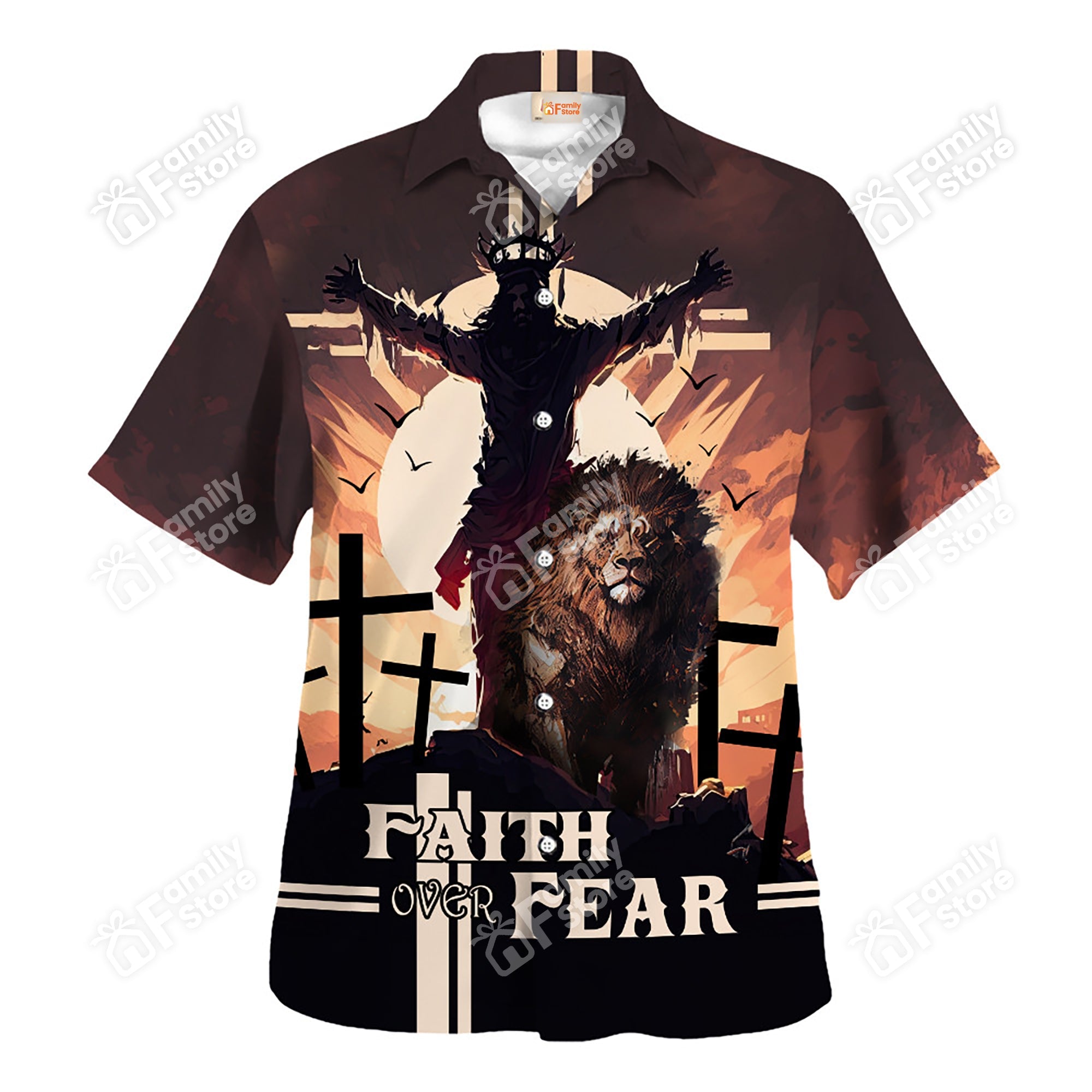 Jesus Faith Over Fear Lion - Hawaiian Shirt