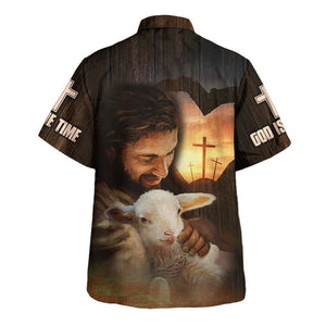 Jesus God Holds A Baby Goat - Hawaiian Shirt