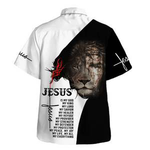 Jesus Is My God My Defender Black White - Hawaiian Shirt