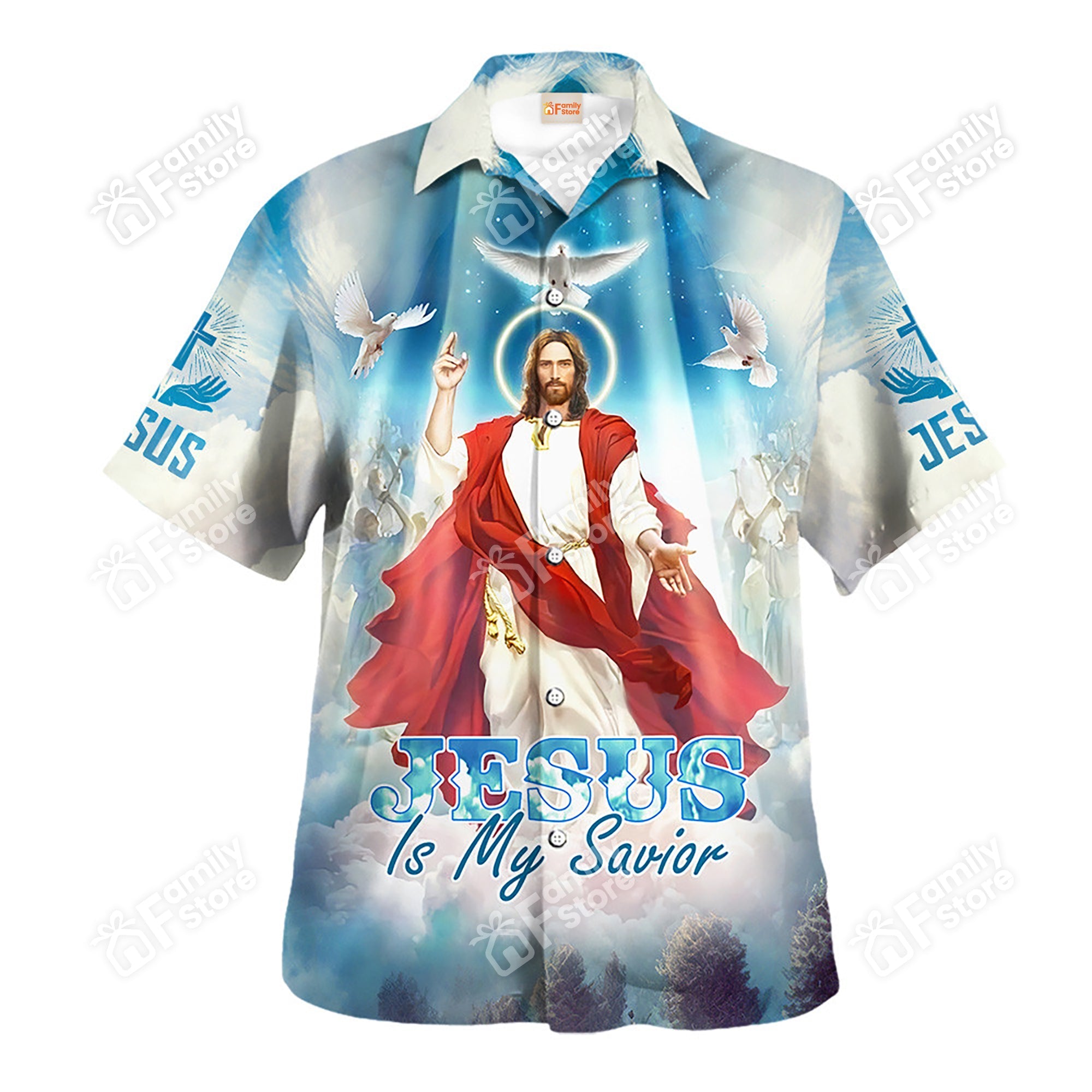 Jesus Is My Savior, Dove in The Sky - Hawaiian Shirt