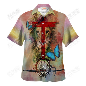 Jesus Lion And Butterfly Colorful - Hawaiian Shirt