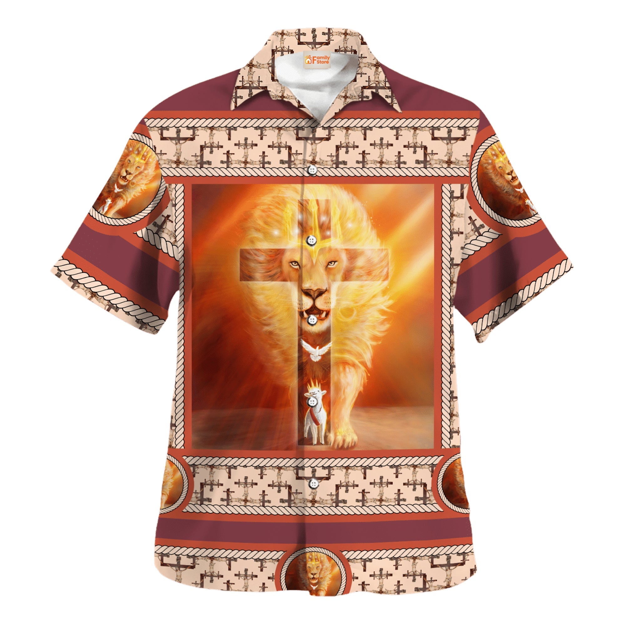 Jesus Lion,Dove, Goat Faith Over Fear - Hawaiian Shirt