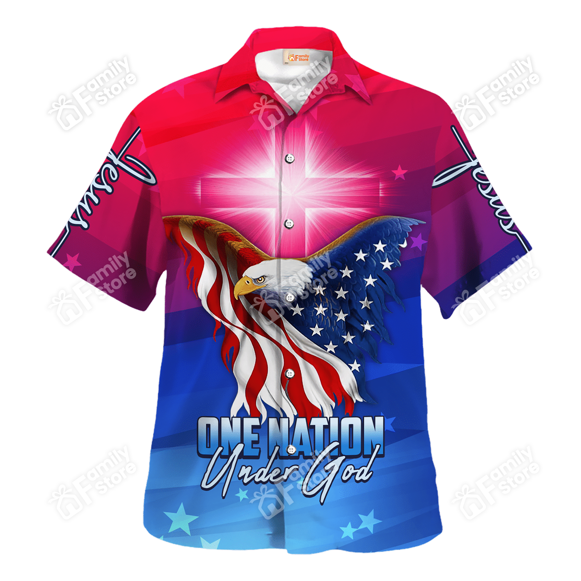 Jesus One Nation Under God Pink Pattern - Hawaiian Shirt