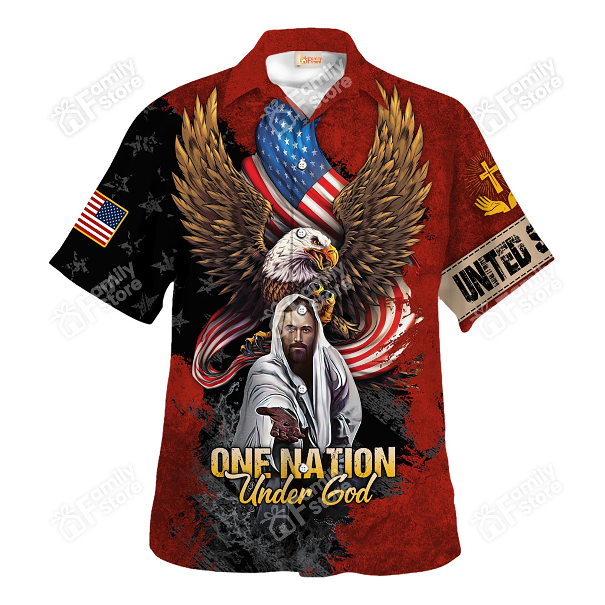 Jesus One Nation Under God Red - Hawaiian Shirt