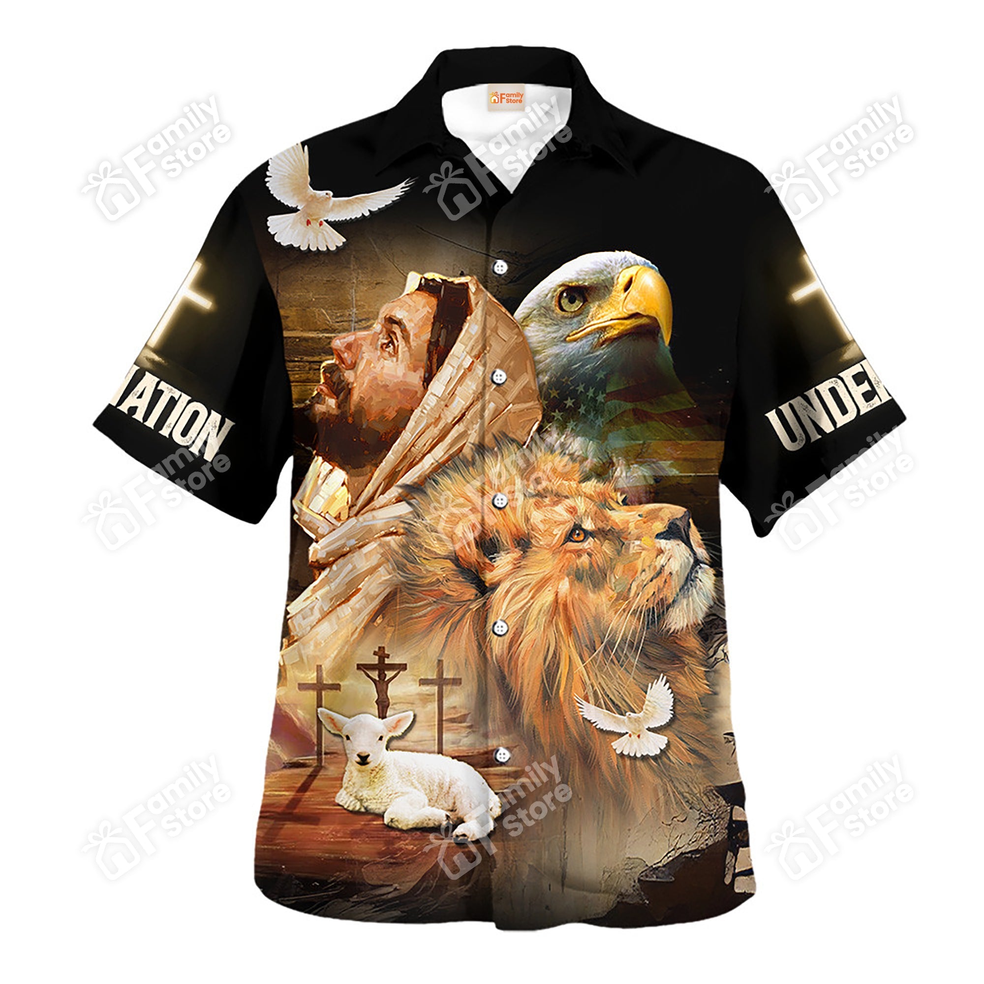 Jesus One Nation Under God With Animals - Hawaiian Shirt