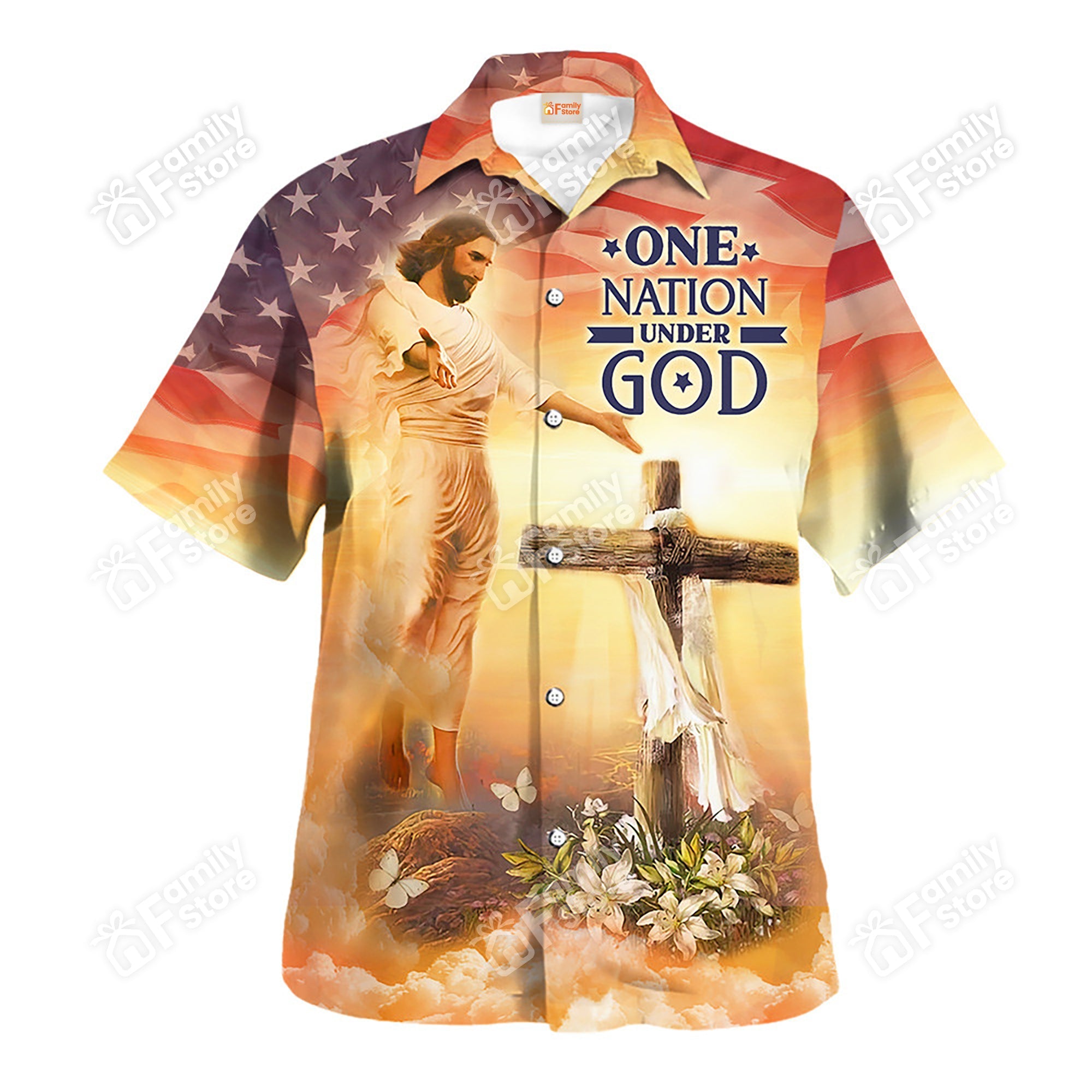 Jesus One Nation Under God, God Bless - Hawaiian Shirt