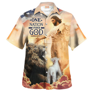 Jesus One Nation Under I God, Goat, Lion - Hawaiian Shirt