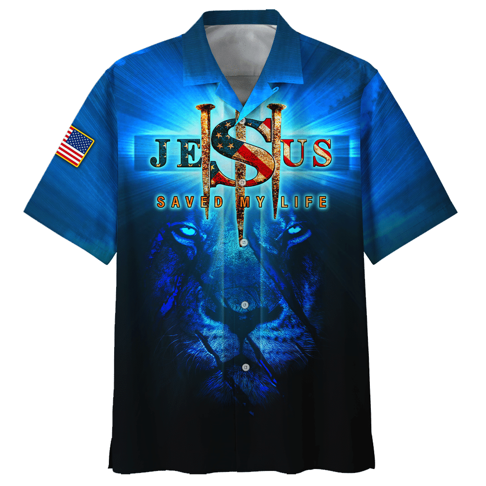 Jesus Saved My Life Blue Lion - For Men And Women - Hawaiian Shirt