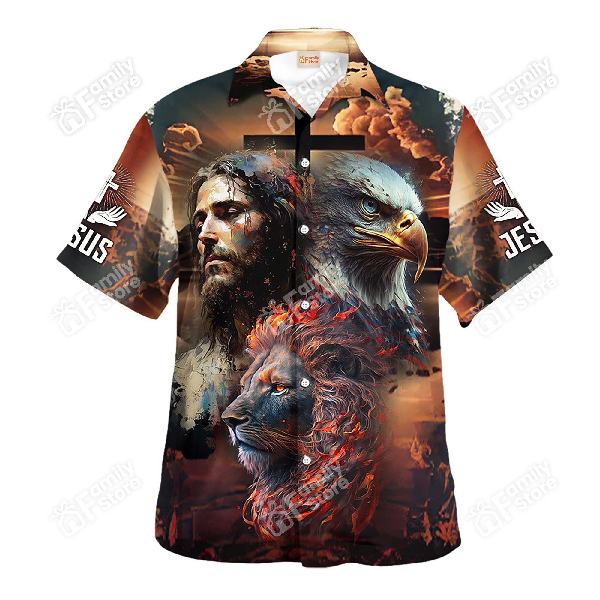 Jesus With Lion And Eagle - For Men And Women - Hawaiian Shirt