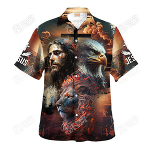 Jesus With Lion And Eagle - For Men And Women - Hawaiian Shirt