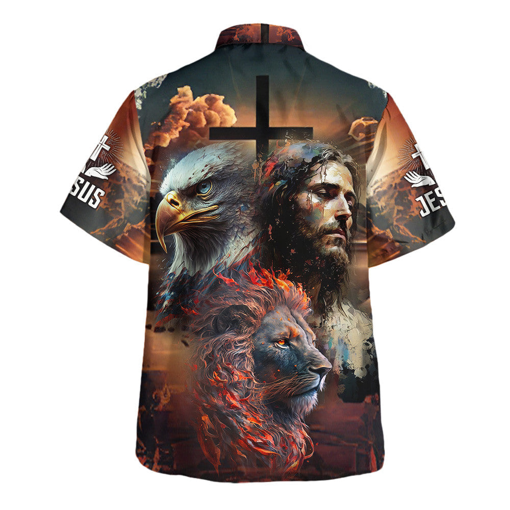 Jesus With Lion And Eagle - For Men And Women - Hawaiian Shirt