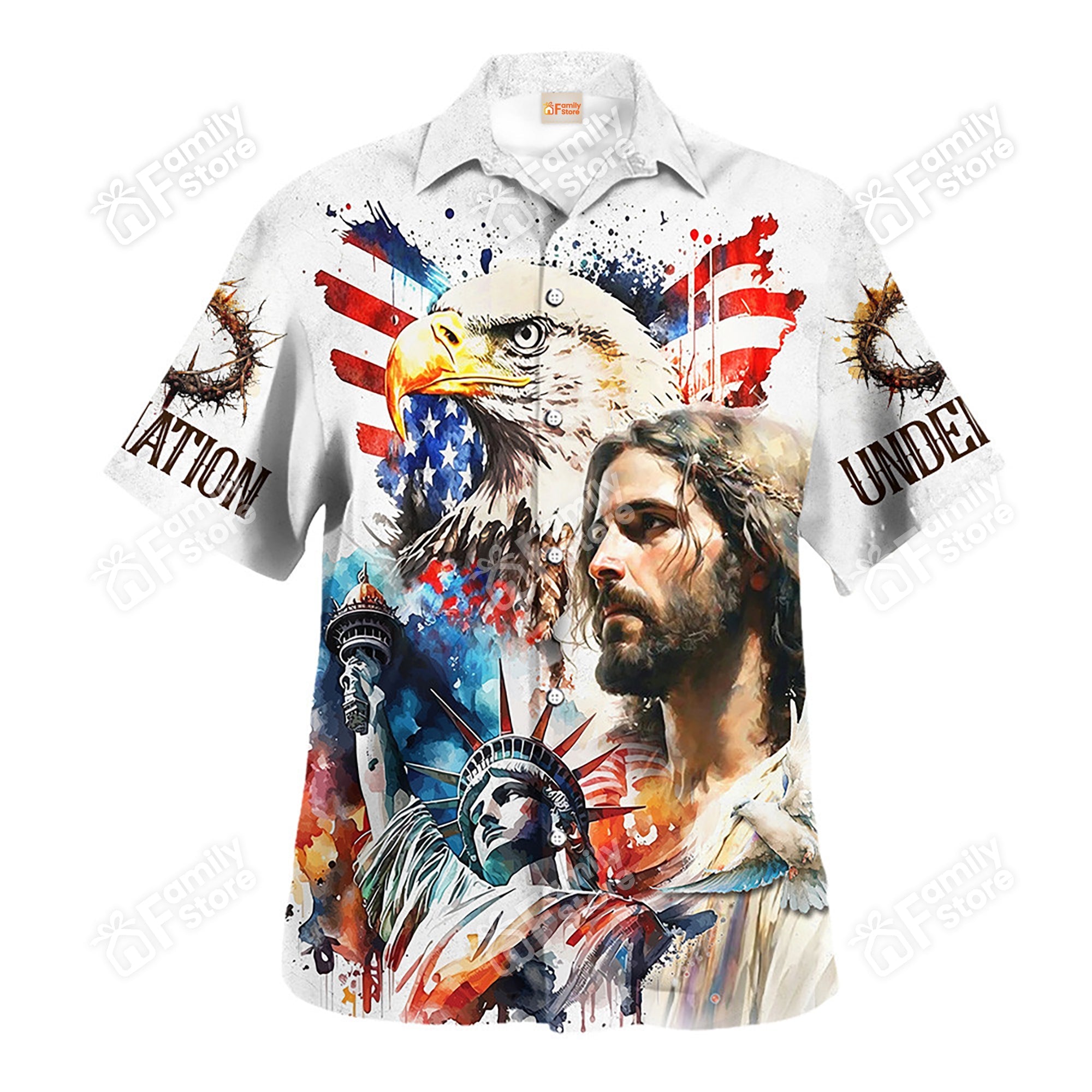 Jesus With Statue of Liberty America - Hawaiian Shirt