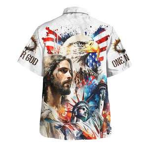 Jesus With Statue of Liberty America - Hawaiian Shirt