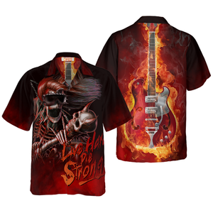 Live Hard Die Strong Burning Guitar - Hawaiian Shirt