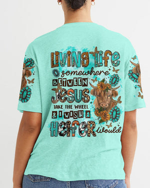 Living Life Somewhere Between Jesus Cow - Women's All Over Print Shirt - AT407001