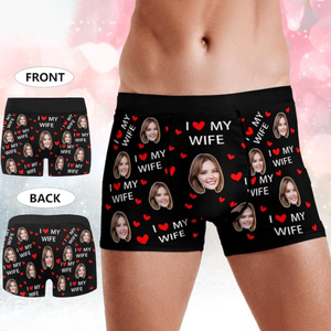 Custom Photo I Love My Wife - Gift For Husband, Boyfriend - Personalized Men's Boxer Briefs