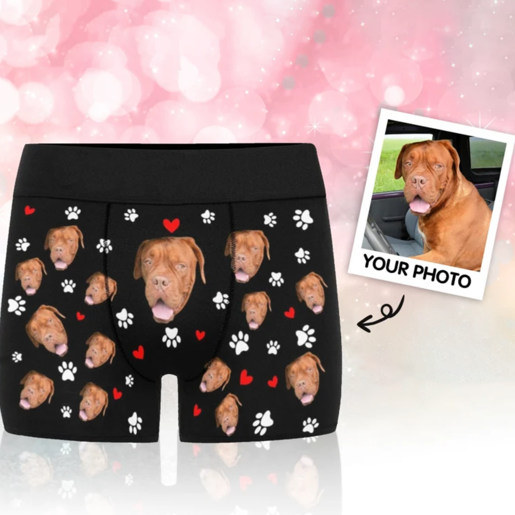 Custom Photo Heart And Paw Dog Face  - Gift For Husband, Boyfriend - Personalized Men's Boxer Briefs