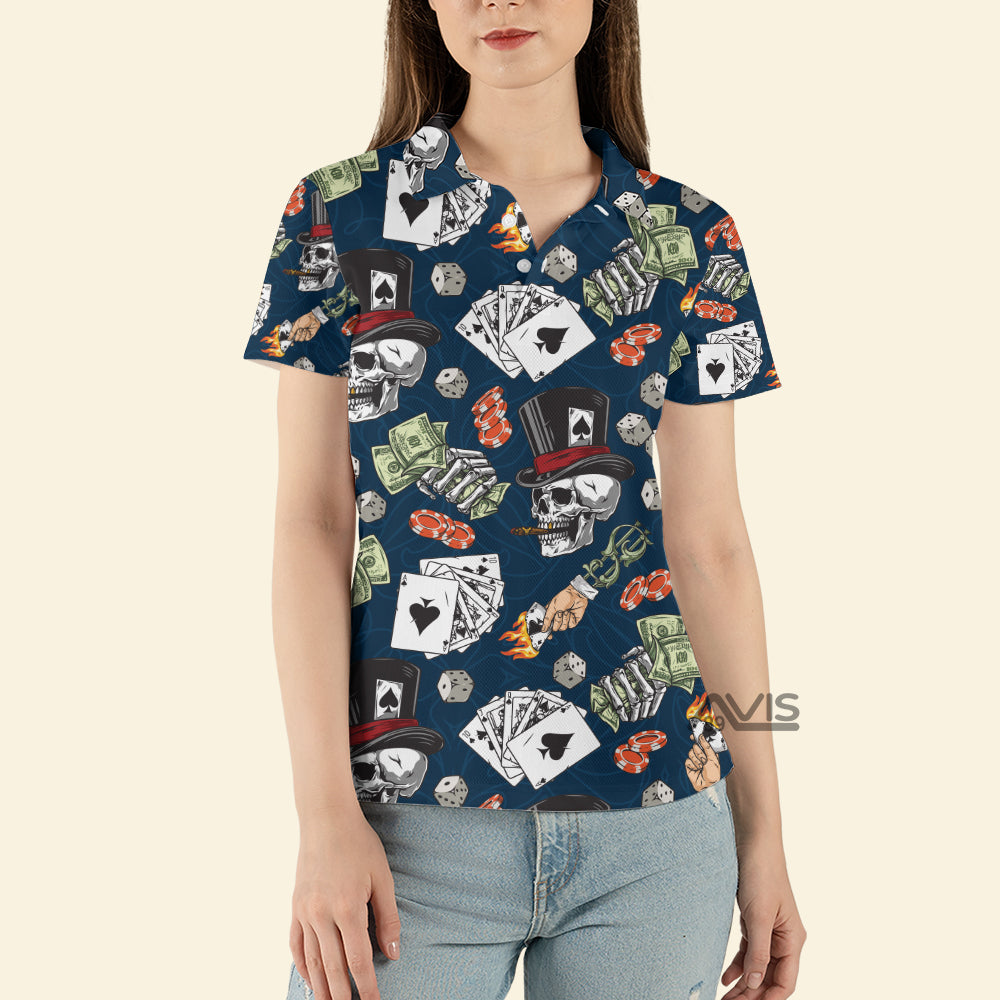 Lucky Dice Spades Gambling Skull Aloha - Women Polo Shirt