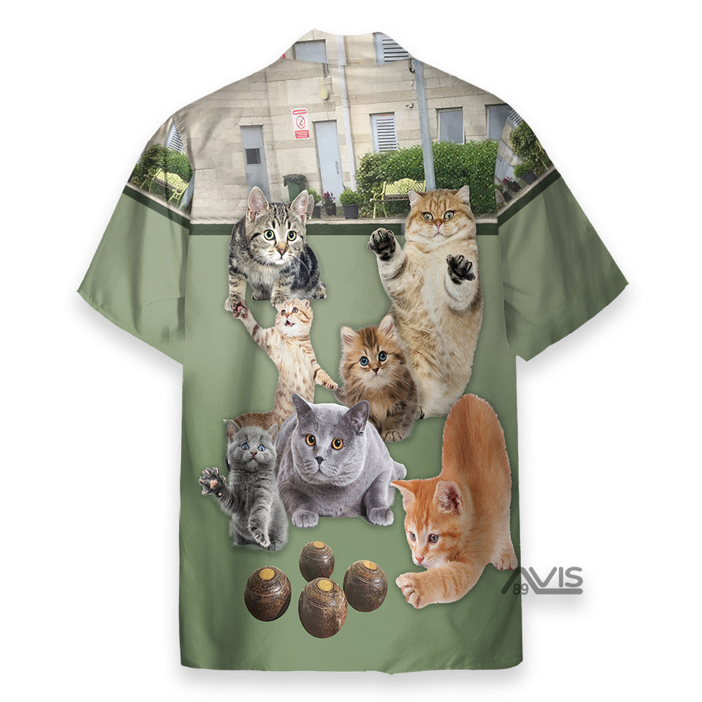 Lawn Bowling Cat Play In Yard - Hawaiian Shirt