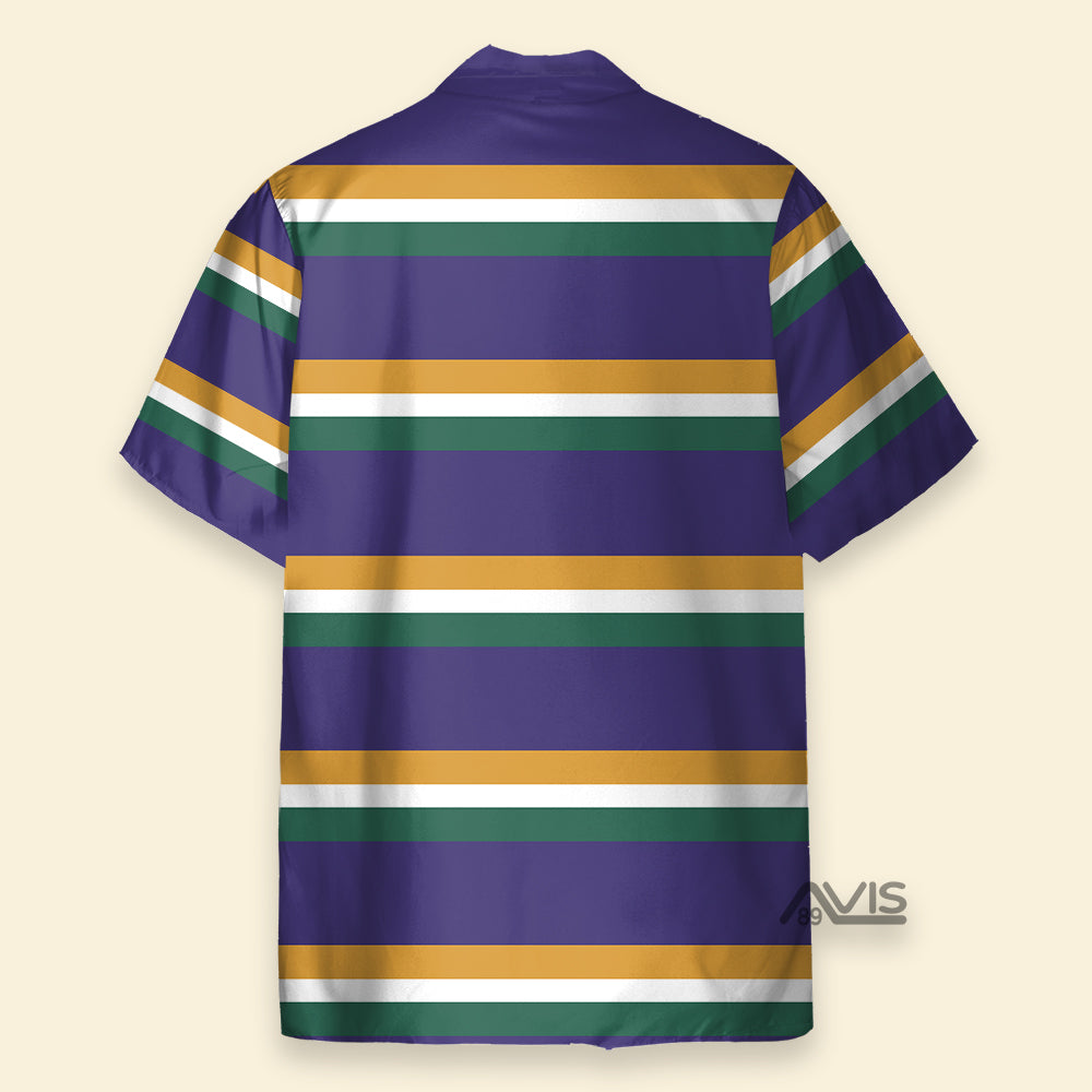 Stripe Lines Crawfish Purple Ground Stripe Mardi Gras Rugby Blue - Hawaiian Shirt