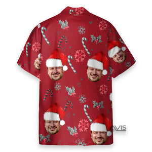 Custom Photo Christmas With Candy Canes - Personalized Hawaiian Shirt