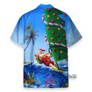 Christmas Santa Claus Goes Windsurfing  - Hawaiian Shirt