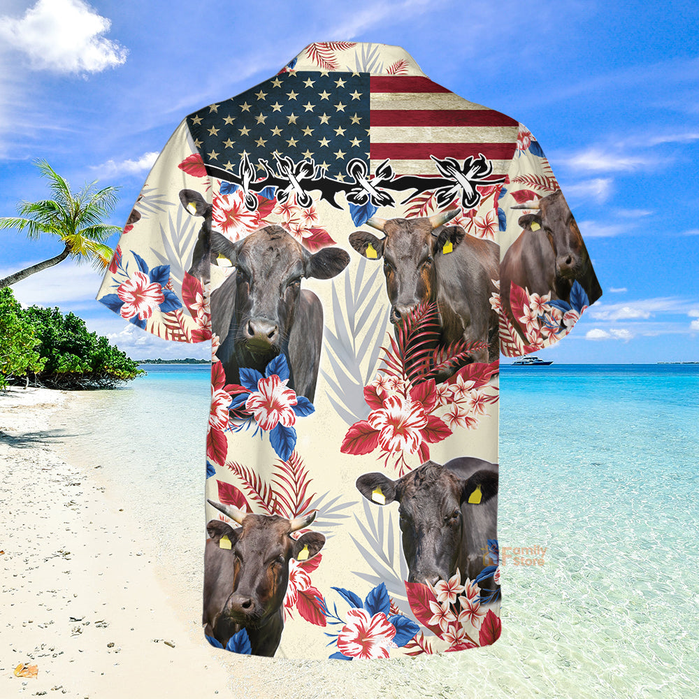 Wagyu Pattern US Flag Farm Cow Hawaiian Shirt