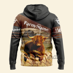 Avis89 Uni Highland Cattle On Farms Printed 3D Black - Personalized Hoodie