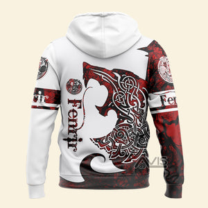 Avis89 Viking Wolf Legend Red And White Style With Fenrir - Hoodie