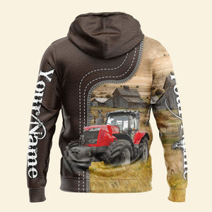 Uni Red Tractor Farming Leather Pattern 3D - Personalized Hoodie