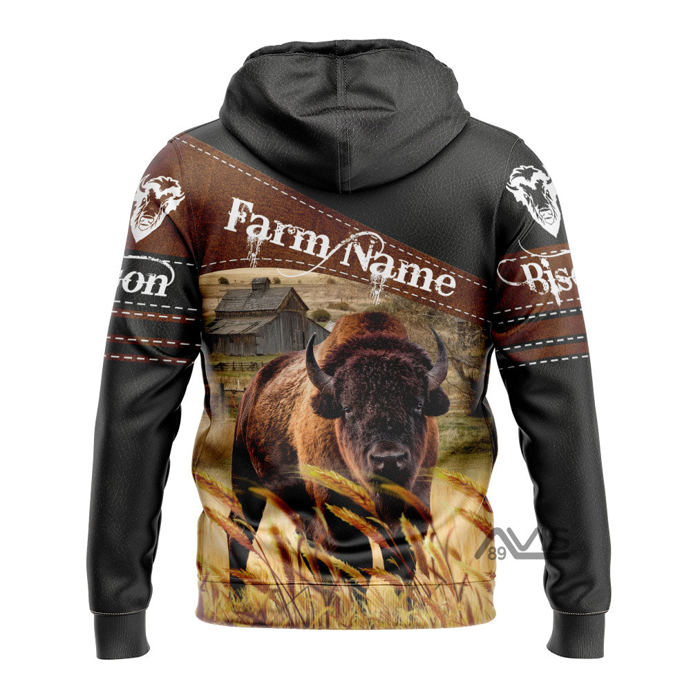 Personalized Name Uni Bison On Farm Black Hoodie