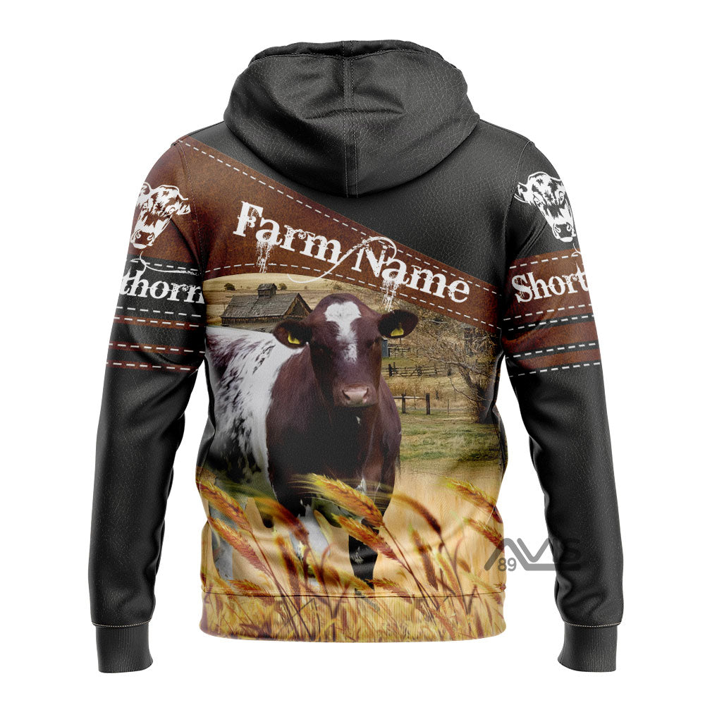 Uni Shorthorn On Farms Printed 3D Black - Personalized Hoodie