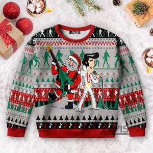 King Of Rock And Roll Elvis Santa Claus Matching Family - Ugly Sweater